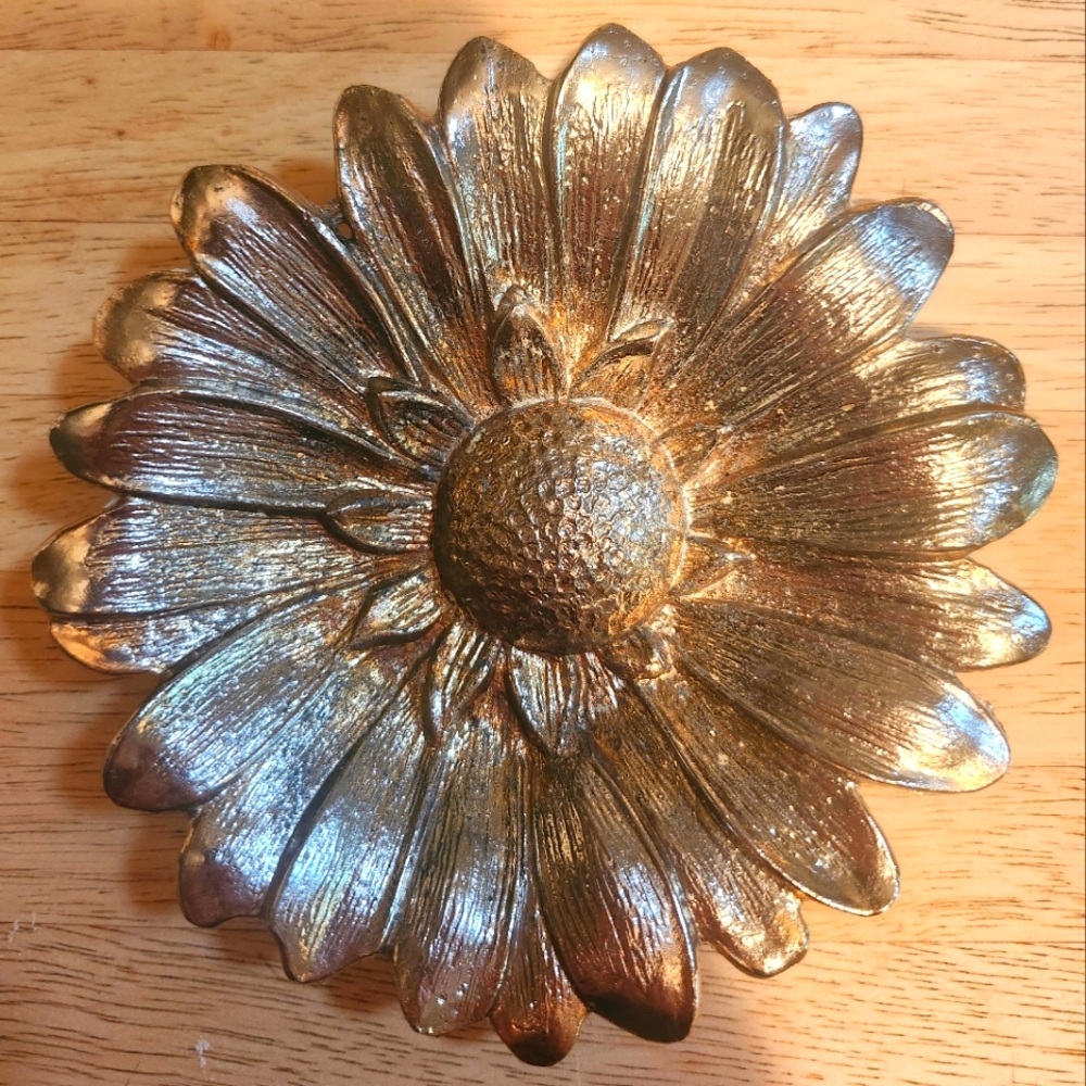Vintage Brass Sunflower Trinket Dish